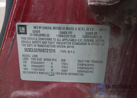 2008 Saturn Vue V6 Xr from USA, damaged, VIN 3GSCL53768S721216